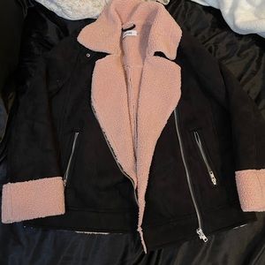 faux fur suede aviator jacket